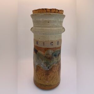 Signed BOB HASKINS stoneware pottery RICE storage pot